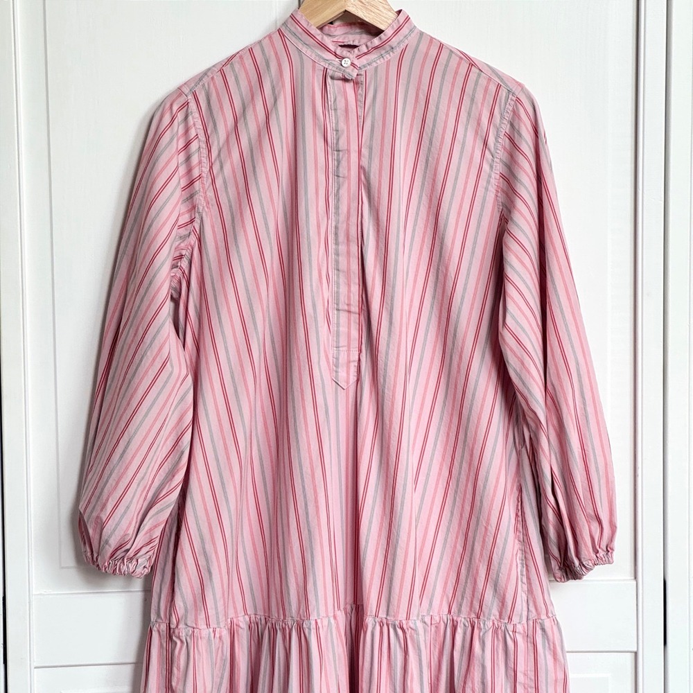 Ann‎ Mashburn Popover Isla Shirtdress Pink Striped Cotton Made in Italy Large